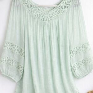 Indigo Soul Mint Green Crochet Lace Boho Blouse Medium